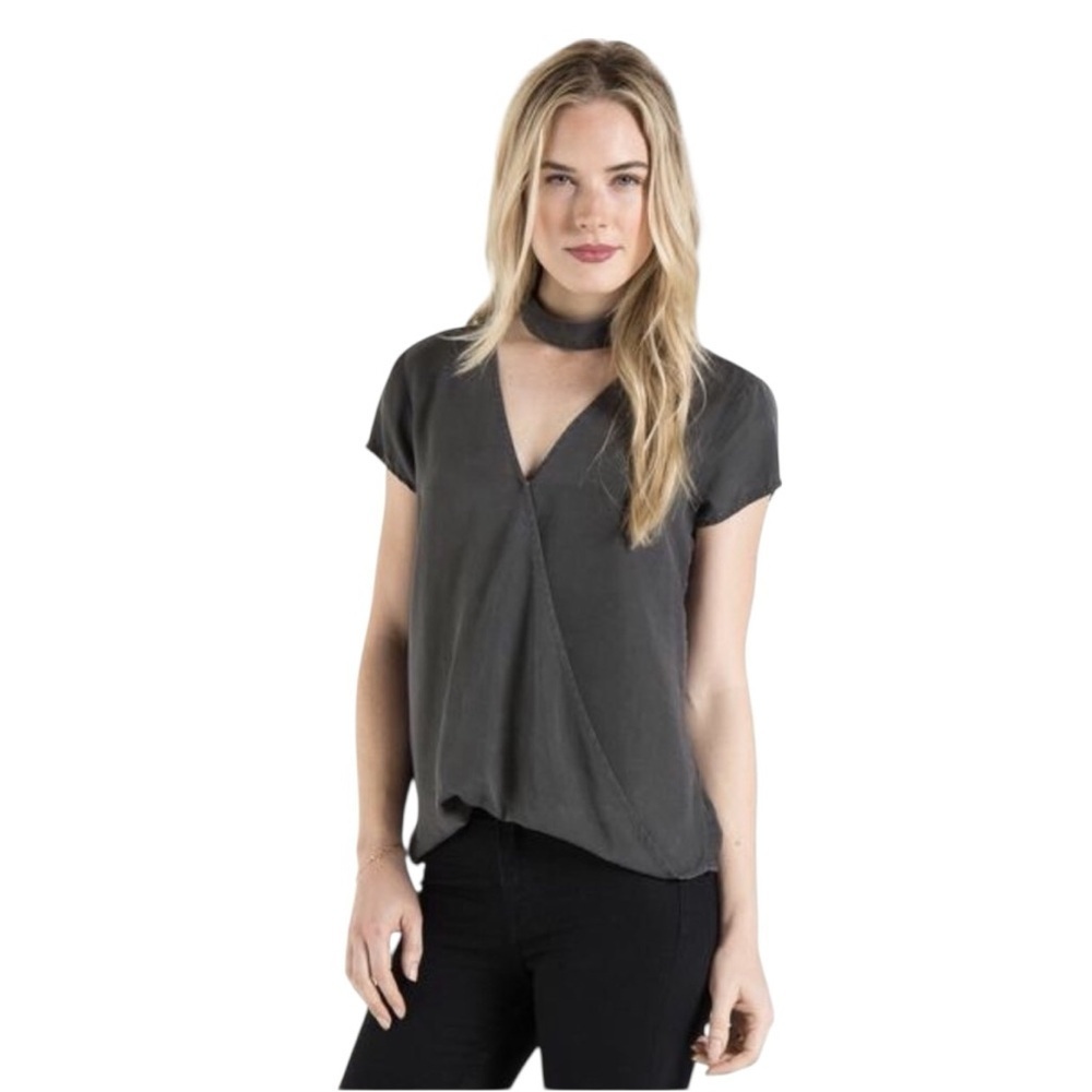 Anthropologie Cloth & Stone Charcoal Choker Wrap Blouse Charcoal XS Size #1957